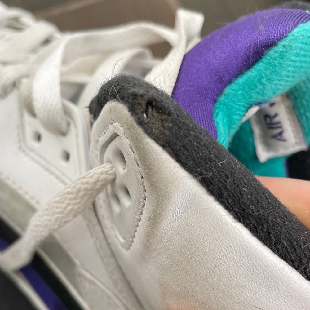 Kids White and Purple Air Jordan Basketball Shoes - Picture 8 of 10